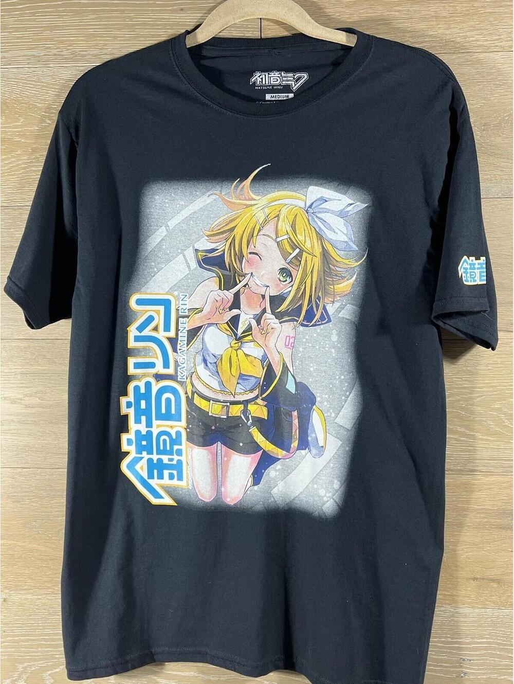 Kagamine Rin Hatsune Miku T-Shirt Graphic Tee Anime Black Men’s Medium